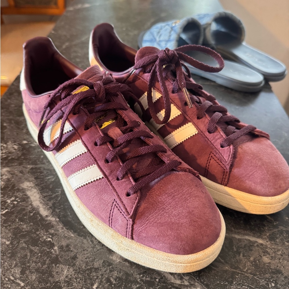 Adidas Women's Maroon and White Sneakers